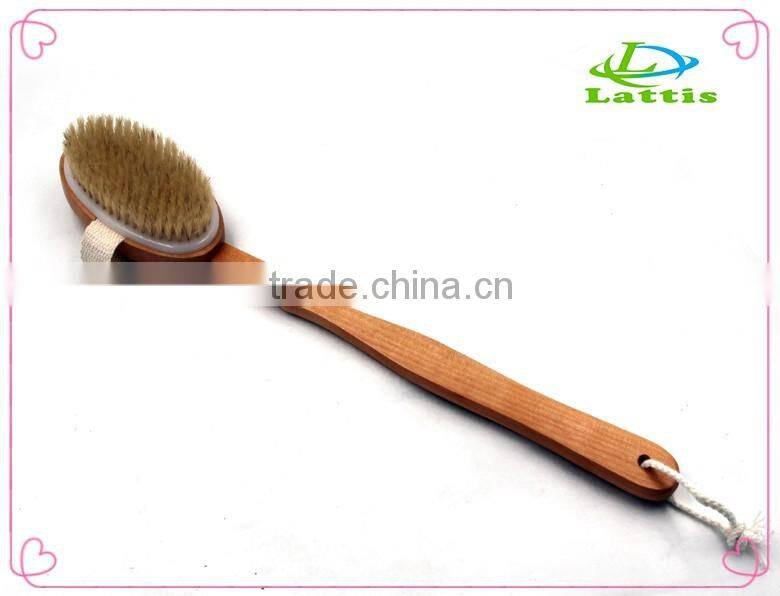 Double side wooden bath body brush with natural loofah and bristle