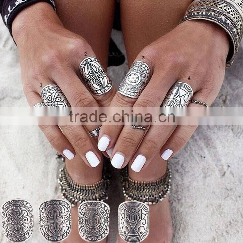 Women Antique Silver Festival Gypsy Bohemian Boho Totem Carved Retro Finger Ring 1 piece