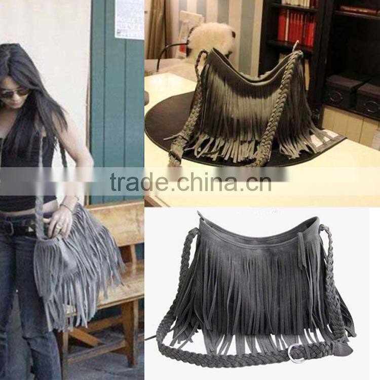 Hot Sale Fashion Women Handbag Tassel Cross Body Women Bag Solid Color Zipper Shoulder Bags Leather Handbags for female