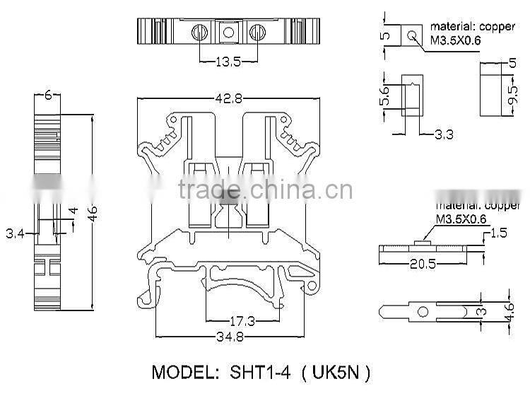 Switch Cabinet or Distribution UK Screw Cage Terminal Blocks uk5N