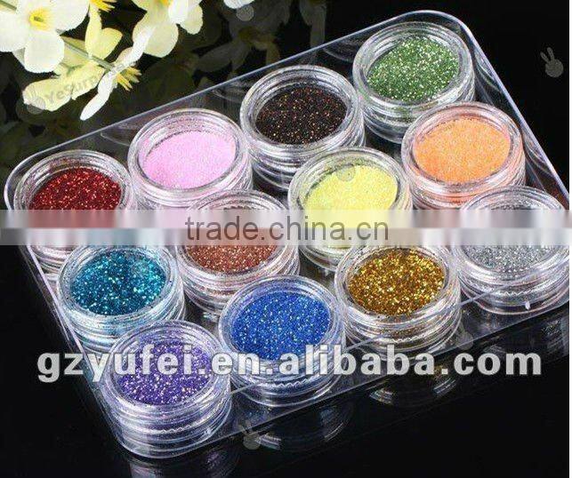 12 Color Acrylic UV Gel Nail Art Glitter Dust Walnut Shell Powder