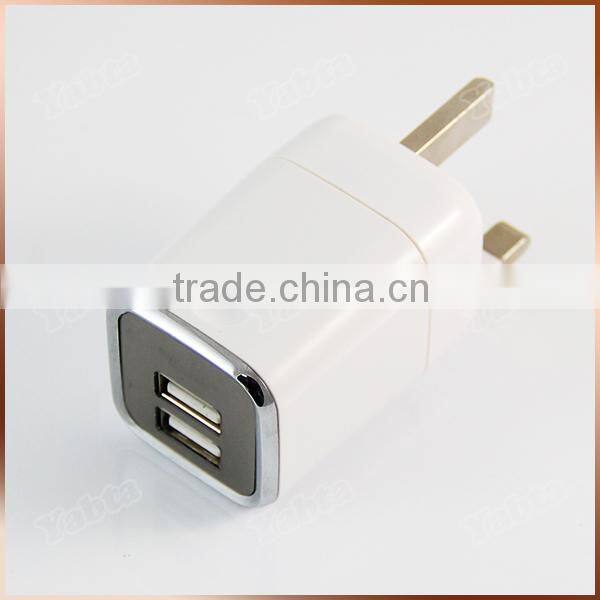 US UK EU Plug 5V 2.4A Dual USB Travel Charger White