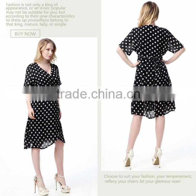 2016 new spring dress printing MM and Polka Dot Chiffon Dress
