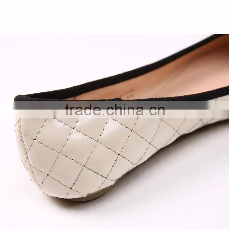 2016 shoes made in china ladies PU quilted soft ballerina with sweet bow