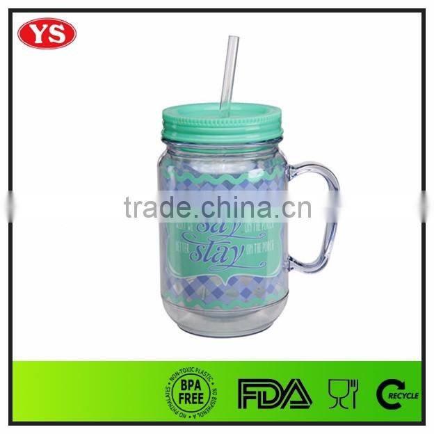 20oz bpa free insulated plastic mason jars mug with straw and lid