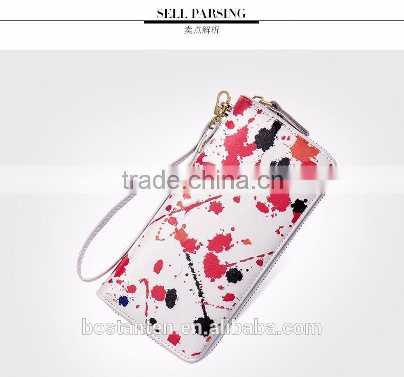 zipper nice painting evening clutch women wallet leather with hand strap