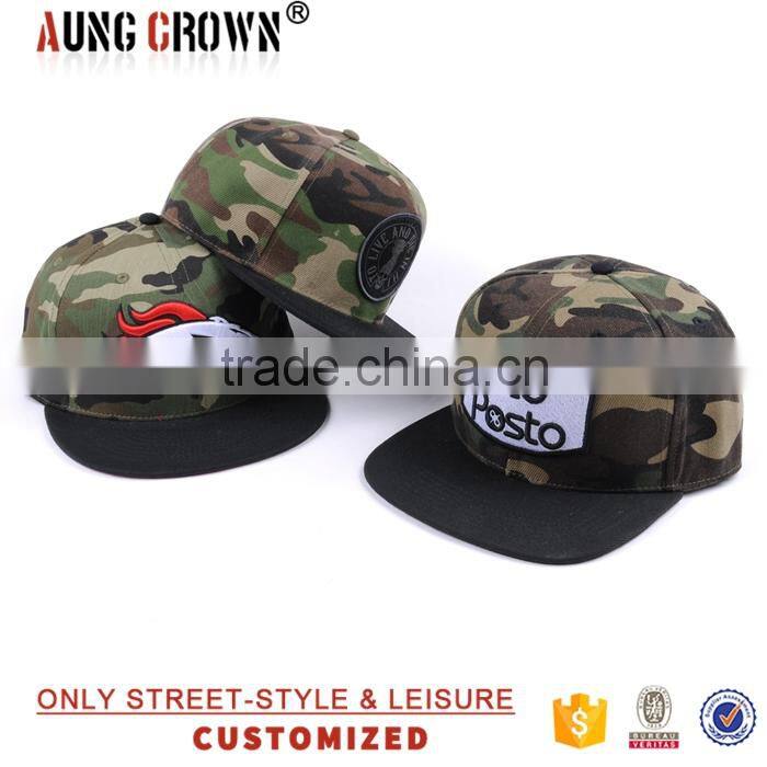 flat brim 6 panel camo hat and cap