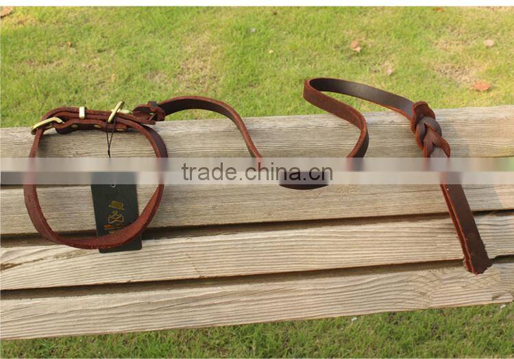 High Quality Dog Leather Collar Large Big Dogs First class Leather Leashes collier chien wholesale Pet Products Collars for Dogs