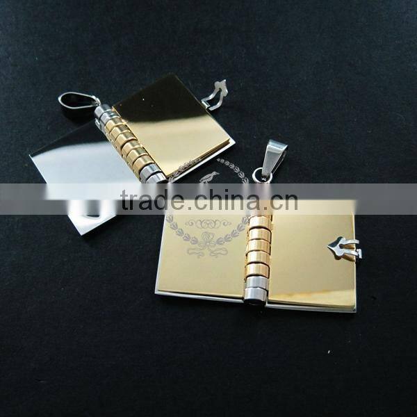 25x28mm 316L stainless steel book locket with 3 gold plated pages DIY custom laser pendant charm supplies 1820249
