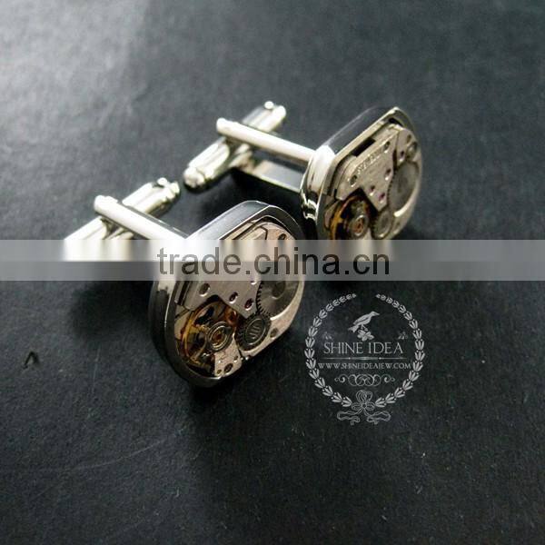 15x18mm vintage style steam punk watch movement core rhodium,metal gun black fashion cuff links 6600067