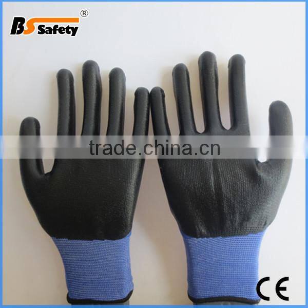 BSSAFETY blue nylon polyester gloves with black nitrile coated