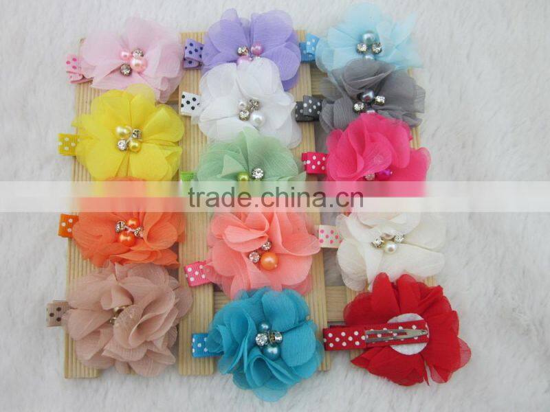 14colors Chiffon Hair Flower with 4.5cm Lined Alligator Hair Clips Girls Hair Clips Hair Accessories IN STOCK