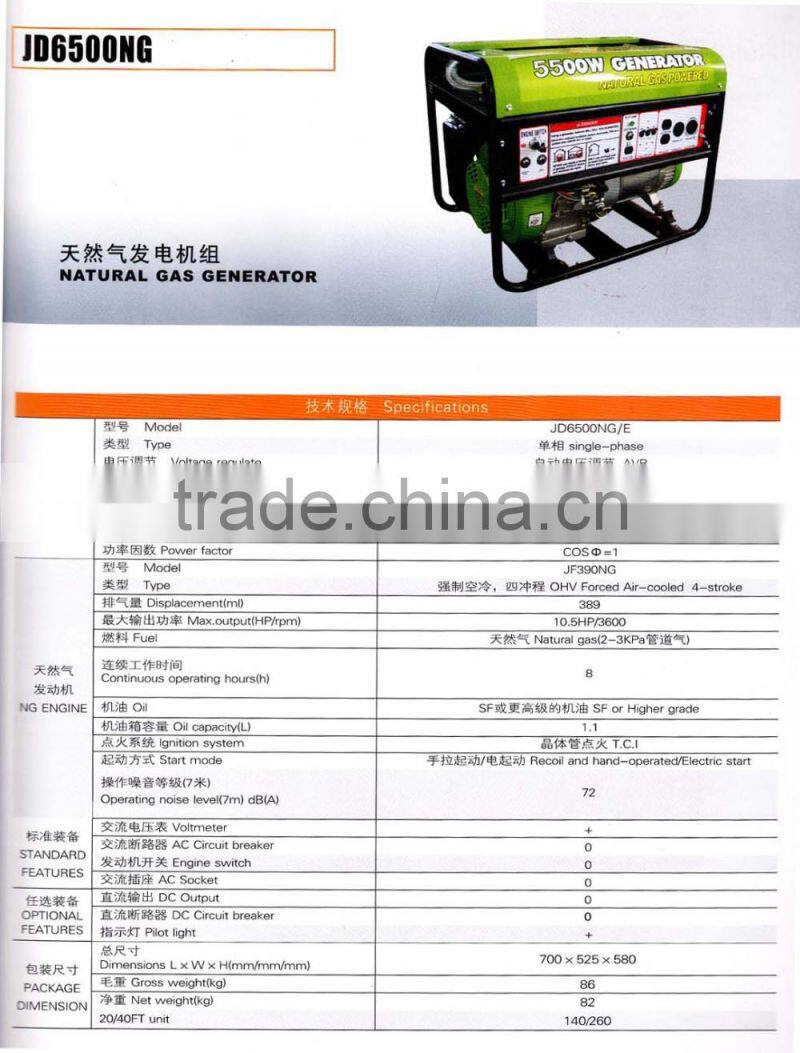 4kw/10.5 hp single-phase natural gas generator engine