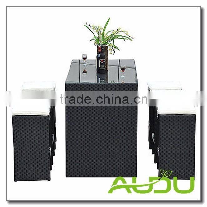 High Back Bar Stool Set Outdoor Rattan Bar Stool Set in Black