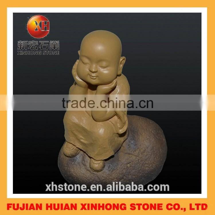 Lovely shaolin little monk buddha statue sleep on stone