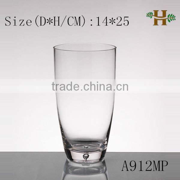 Handmade cone cylinder shaped glass vase, colored home use glassware with the bubble base