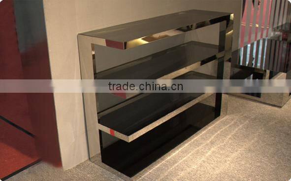 2016 Latest Modern Style Functional Tempered Glass Shoe Rack With Stainless Steel Frame For Home Use