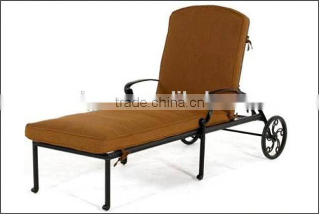 Antique Cast Aluminum Chaise Sun Lounge with cushions and wheels