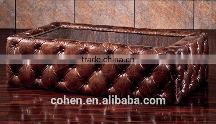 Jane European style cheap living room furniture design center table trunk with genuine leather covered