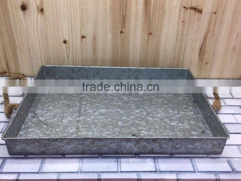 Vintage Home and Garden Galvanized Metal Serving Tin Tray with Rope Handle