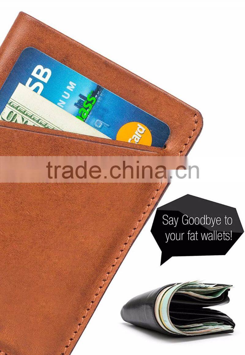 real leather Slim Front Pocket Minimalist Wallet money clip Card Holder