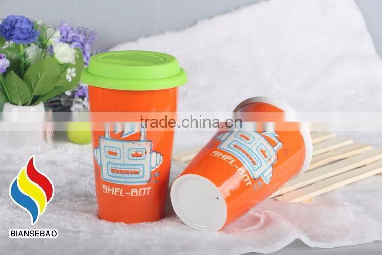 No handle custom ceramic travel coffee mug with silicone lid