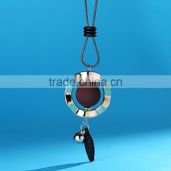 new autumn winter design long sweater necklace bead hoop leaf pendant necklace geomotric necklace