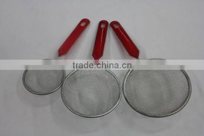 3pc red plastic handle small oil strainer set