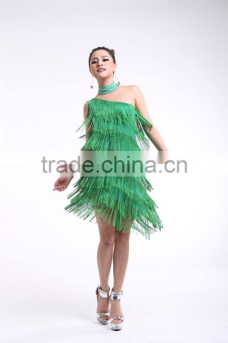 2015 women sexy latin dancewear ballroom,one shoulder fringe latin ballroom dance dress