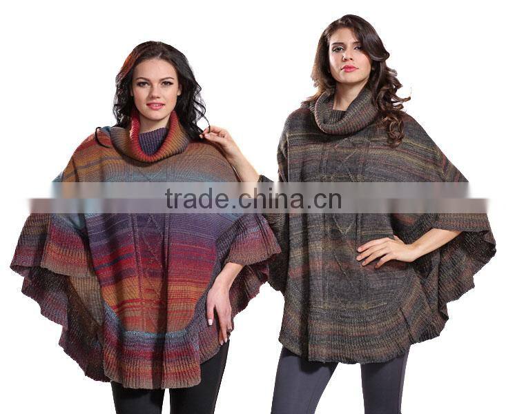 New Arrival Fashion Women Knitted Sweater Poncho With High Neck