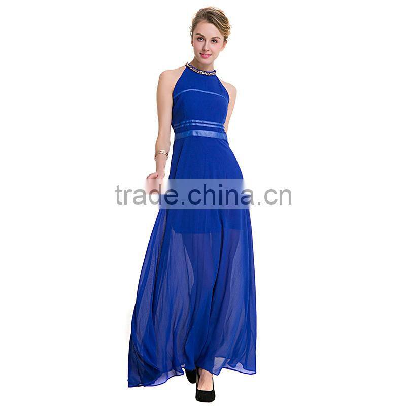 Maxnegio long dress maxi chiffon beaded round neck evening dress