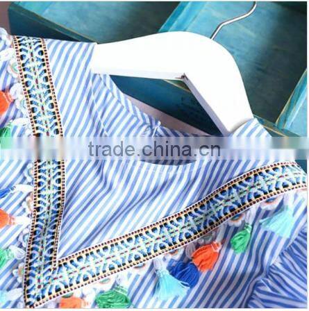 Fashionable wholesale girls clothing stripe tassles designer one piece mother daughter matching western style dress