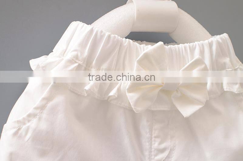 Bulk Sale!Children Clothes Pure White Wild Ruffle Shorts Bowknot Decoration Two Trousers Pockets Wholesale