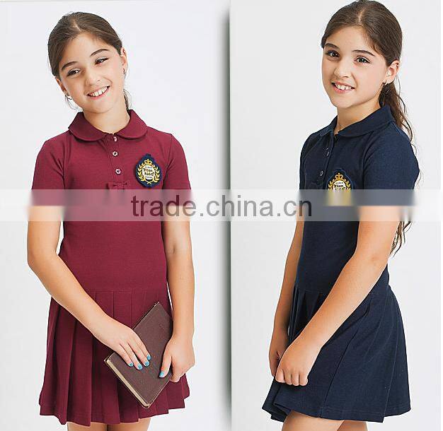 2016 school girls sex uniform school purple uniforms pleated polo dress with bow