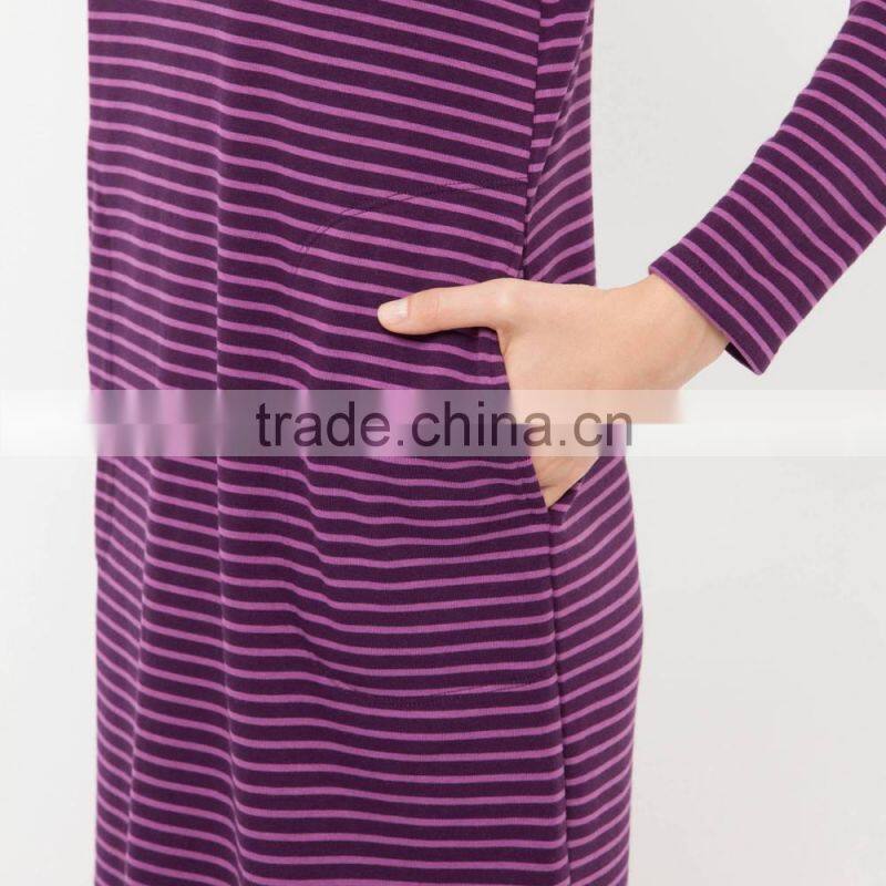 raglan sleeves striped with pocket womens sleepwear gowns