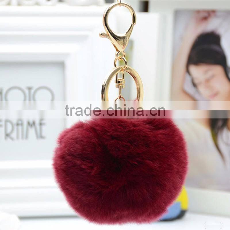 Myfur Top Quality 7cm Luxury Fluffy Rabbit Fur Ball Genuine Fur Pompom Keychain / Fur Pom Bag Charm Decoration