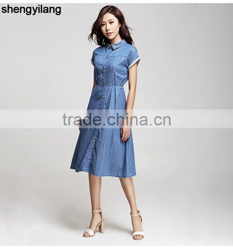 elegant short sleeve denim jeans dress/women casual dress