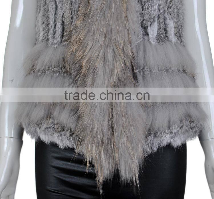YR243 Knitting Rabbit Fur Vest 1*2 Knit Women Real Raccoon and Rabbit Fur Vest Wholesale OEM