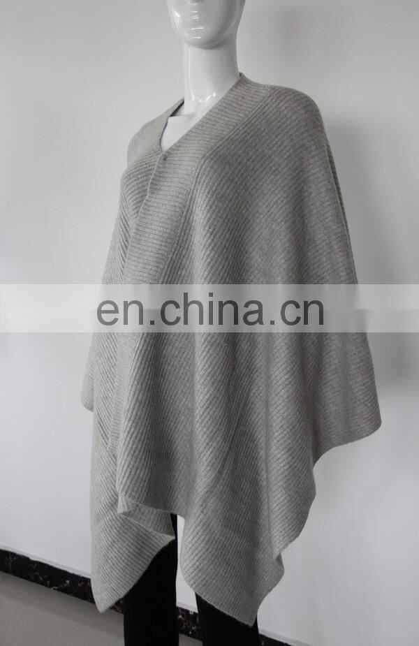 2015 new fashion style 7gg ribbed knitted pure cashmere poncho shawls