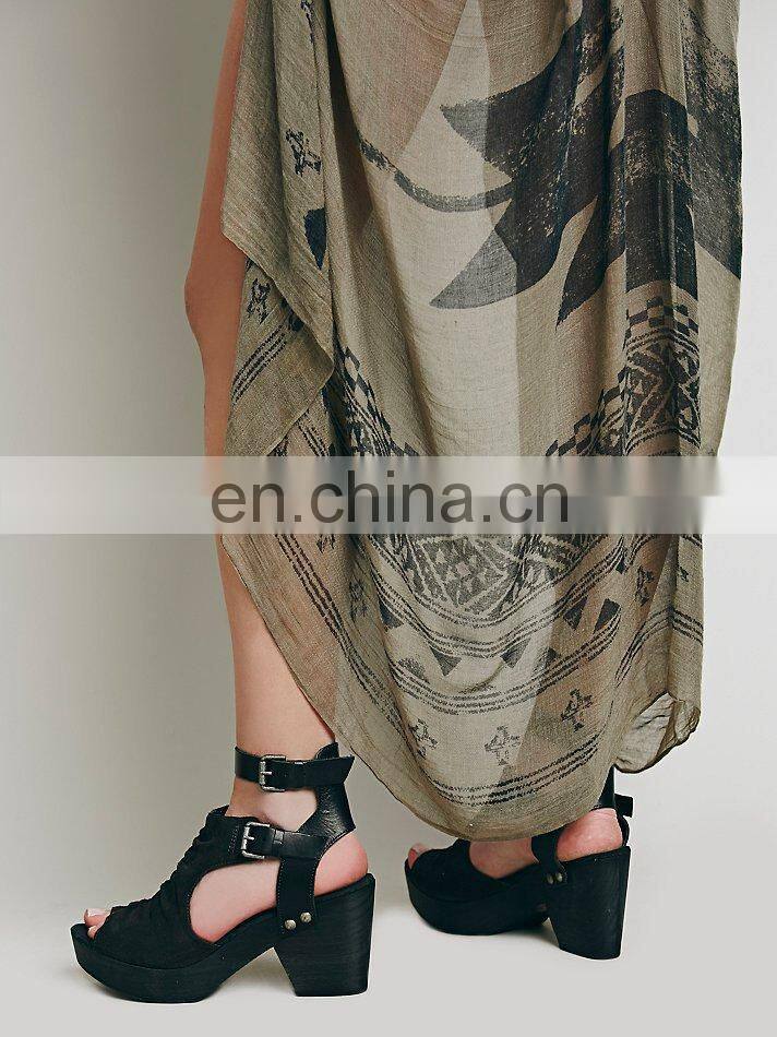 Maxi style printed sleeveless cardigan for woman