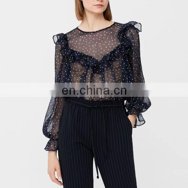 Womens blouses 2017 polka-dot women long sleeve blouse tops women