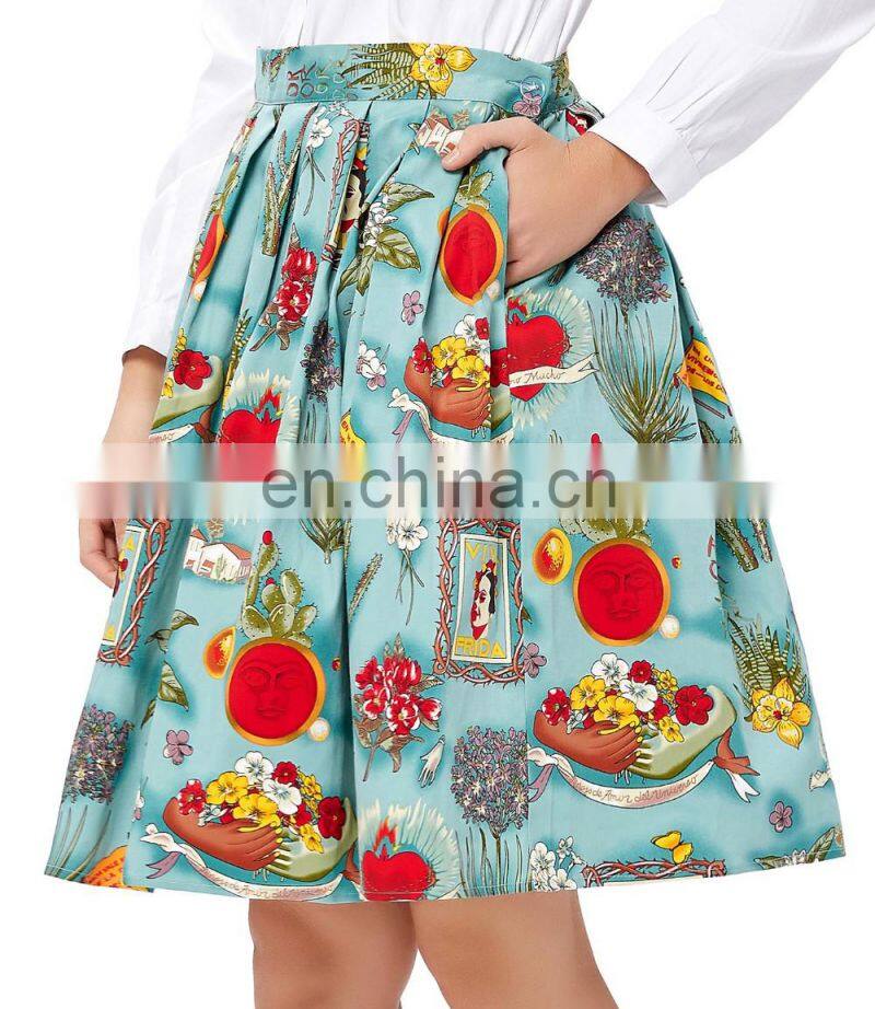 Grace Karin Women Pleated Big Size Vintage Skirt Pinup 50S 60S Cotton Floral Print Skirt CL6294-6