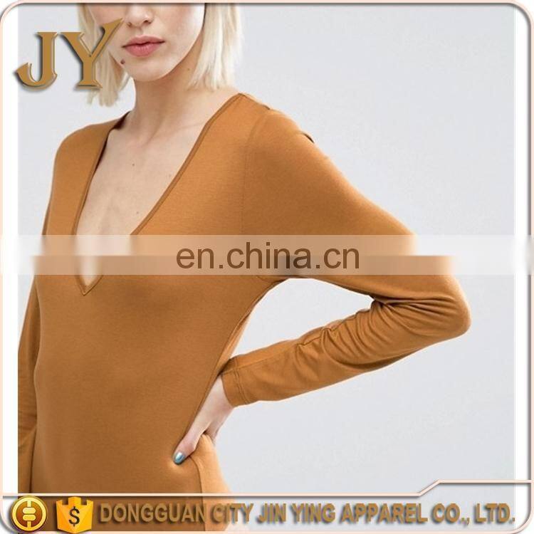 Custom Causal Long Sleeve T-shirts V-neck Tops Tan Color Tops for Women Tops for Women