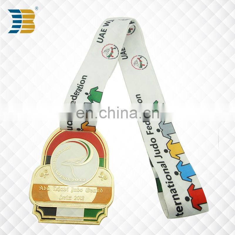UAE custom painted gold plating judo award sports medal with ribbon