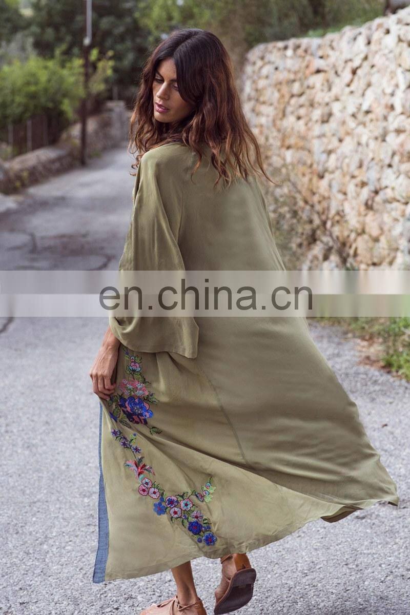 Army green Embroidery Beach Dress Kaftan Pareo Sexy Cover-Up Chiffon Bikini Swimwear Tunic Swimsuit Bathing Suit Cover Ups Robe