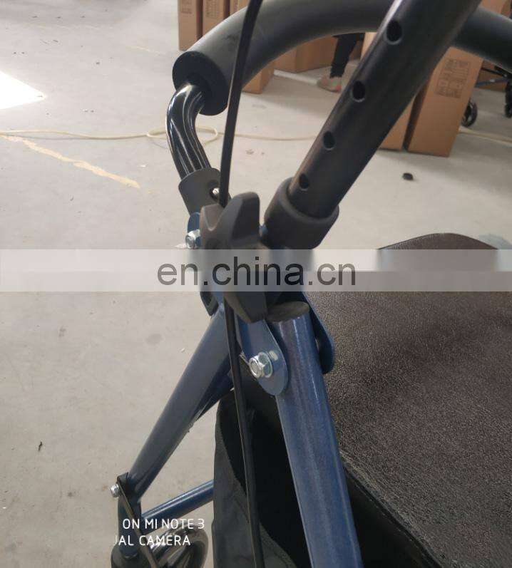 China Manufactures Aluminum Foldable Transit Wheelchair/ Rollator Walker with Soft Seat and basket bag