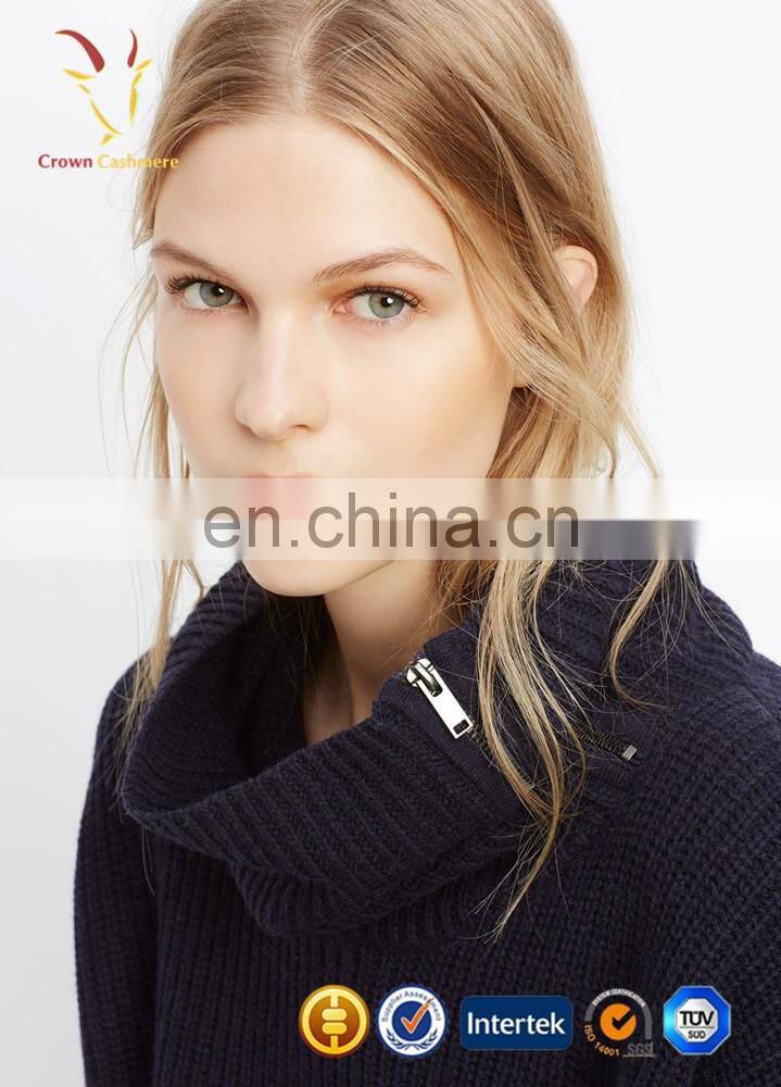 Oversized turtleneck pullover cashmere with side zipper for lady