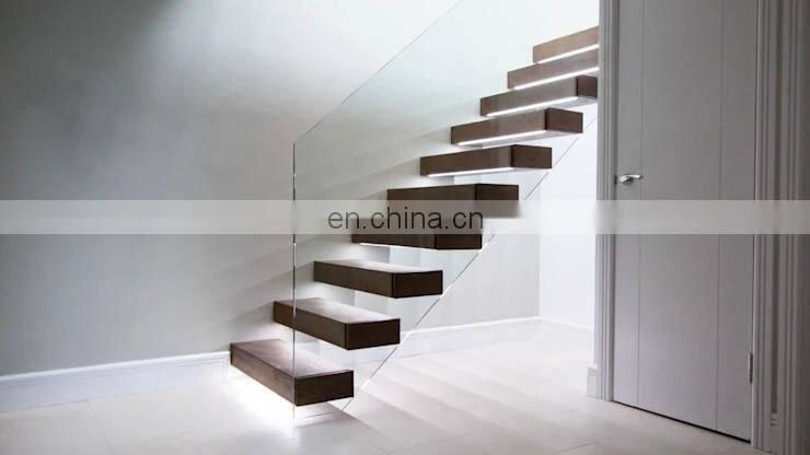 Wood Straight Staircase For Tempered Glass Railing