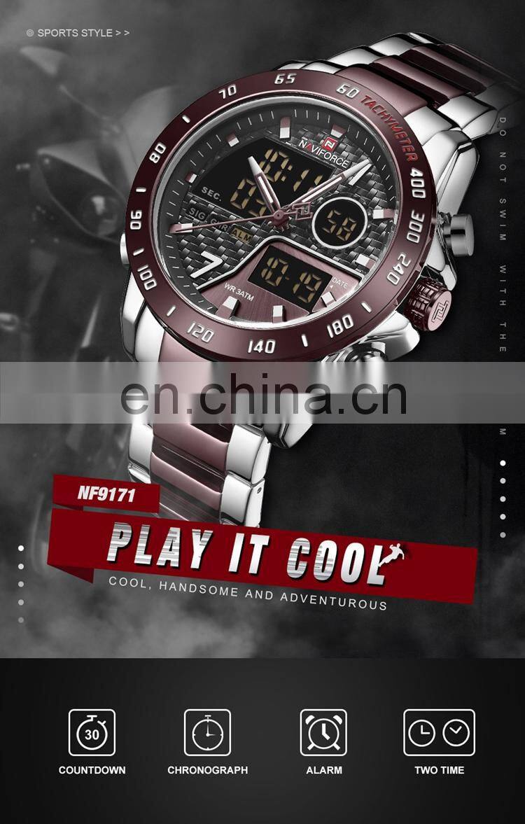 NAVIFORCE NF9171 Luxury Man Wrist Watches Japan Quartz Digital Gold Time Original Charm Watch