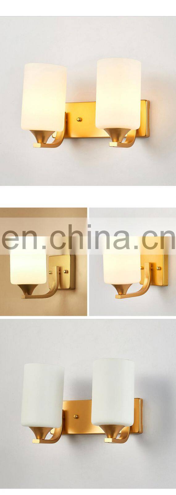 home hotel indoor bedroom modern glass lampshade iron lamp body bedside golden wall light